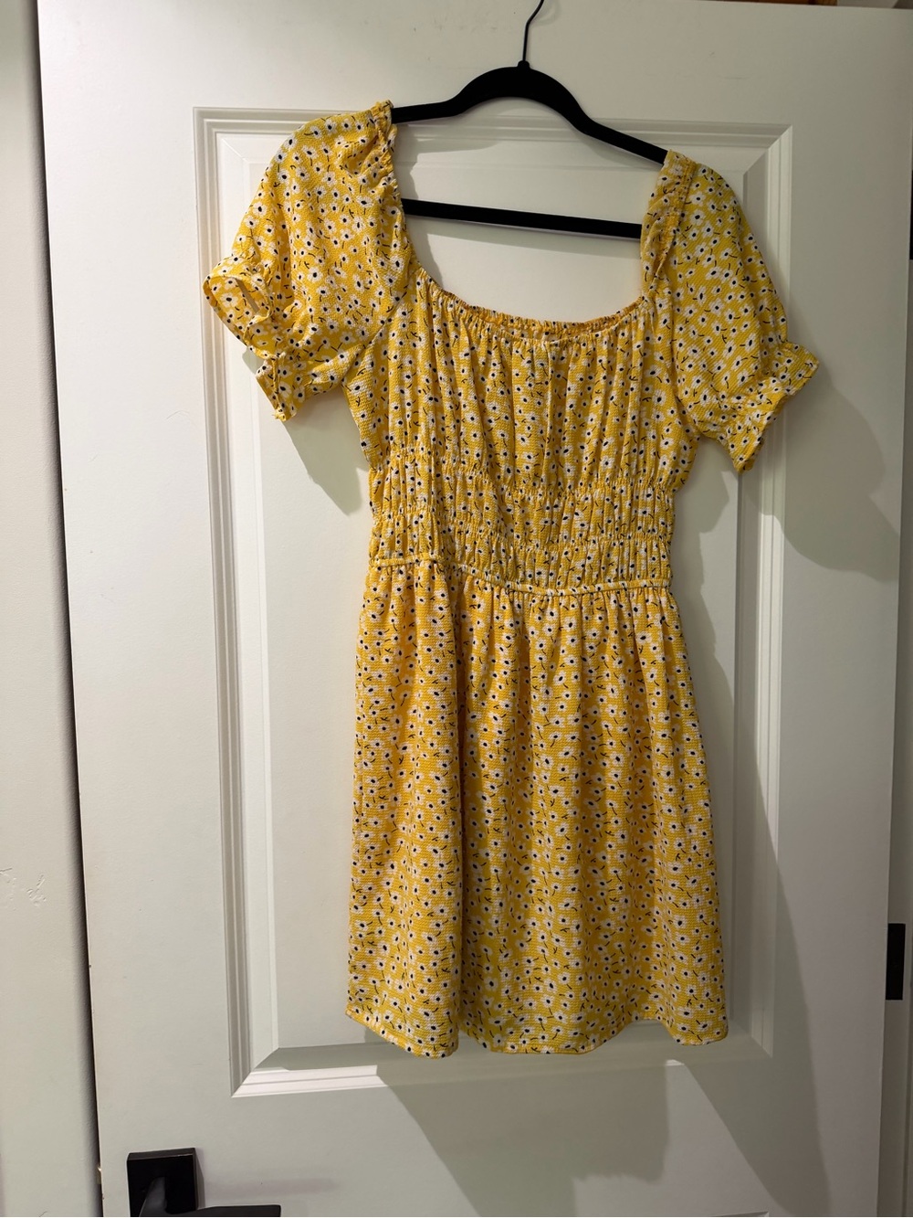 Yellow Floral Square-Neck Women’s Dress